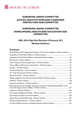 European Union Committee Justice, Instituitions and Consumer Protection Sub-Committee