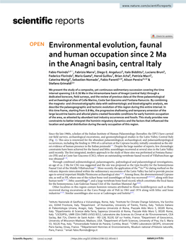 Environmental Evolution, Faunal and Human Occupation Since 2 Ma in the Anagni Basin, Central Italy Fabio Florindo1,2*, Fabrizio Marra1, Diego E