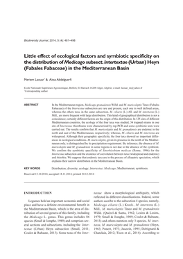 Little Effect of Ecological Factors and Symbiotic Specificity on the Distribution of Medicago Subsect