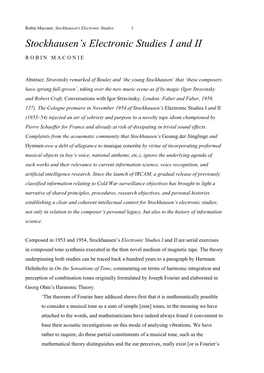 Stockhausen's Electronic Studies I and II