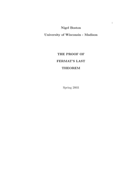 Madison the PROOF of FERMAT's LAST THEOREM Spring 2003