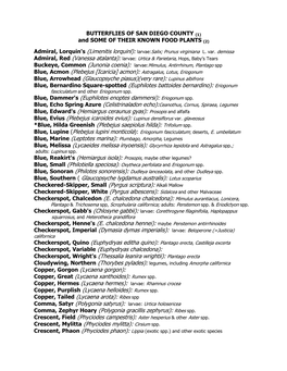 BUTTERFLIES of SAN DIEGO COUNTY (1) and SOME of THEIR KNOWN FOOD PLANTS (2)