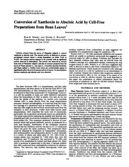 Conversion of Xanthoxin to Abscisic Acid by Cell-Free Preparations from Bean Leaves' Received for Publication April 14, 1987 and in Revised Form August 21, 1987 RAM K