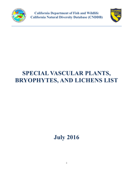 Special Vascular Plants, Bryophytes, and Lichens List