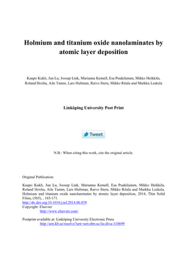 Holmium and Titanium Oxide Nanolaminates by Atomic Layer Deposition