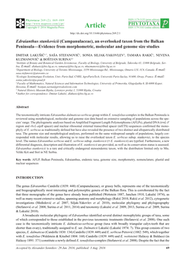 Edraianthus Stankovicii (Campanulaceae), an Overlooked Taxon from the Balkan Peninsula—Evidence from Morphometric, Molecular and Genome Size Studies