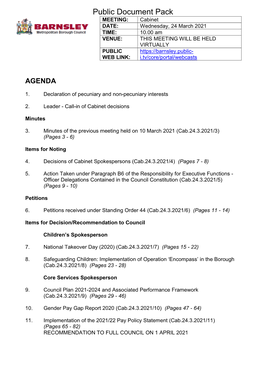 (Public Pack)Agenda Document for Cabinet, 24/03/2021 10:00
