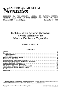 Novitatesamerican MUSEUM PUBLISHED by the AMERICAN MUSEUM of NATURAL HISTORY CENTRAL PARK WEST at 79TH STREET, NEW YORK, N.Y