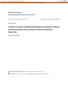 Kennedy Assassination Conspiracy Theories and the Emergence of an American Culture of Suspicion, 1963-1993