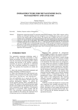 Infrastructure for Metagenome Data Management and Analysis