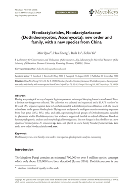 Dothideomycetes, Ascomycota) 69 Doi: 10.3897/Mycokeys.73.54054 RESEARCH ARTICLE Mycokeys Launched to Accelerate Biodiversity Research