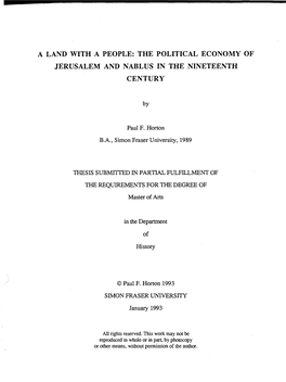 The Political Economy of Jerusalem and Nablus in the Nineteenth Century