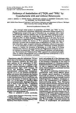 N2 and 13NH4+ by Cyanobacteria with and Without Heterocysts JOHN C