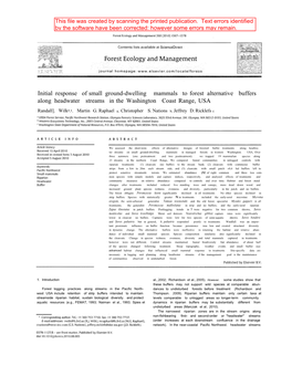 Initial Response Ofsmall Ground-Dwelling Mammals to Forest