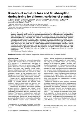 Kinetics of Moisture Loss and Fat Absorption During Frying for Different