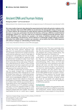 Ancient DNA and Human History SPECIAL FEATURE: PERSPECTIVE