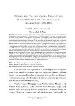 Escenas Del `Yo' Insurrecto. Creación Del Sujeto Poético Y Político En El Grupo Nicaragüense (1969-1990)