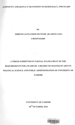 Ethnicity and Kenya's Transition to Democracy, 1990 to 2007