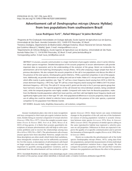 Advertisement Call of Dendropsophus Microps (Anura: Hylidae) from Two Populations from Southeastern Brazil