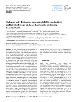 Estimating Aqueous Solubilities and Activity Coefficients of Mono-And Α