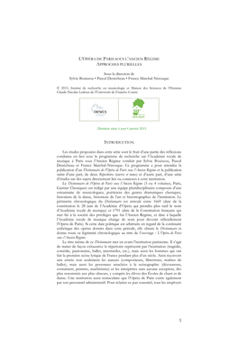 L'opéra De Paris Sous L'ancien Régime Approches