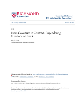 From Coverture to Contract: Engendering Insurance on Lives Mary L