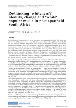 Popular Music in Post-Apartheid South Africa