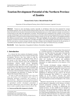 Tourism Development Potential of the Northern Province of Zambia