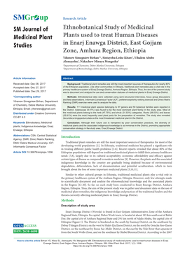Ethnobotanical Study of Medicinal Plants Used to Treat Human Diseases in Enarj Enawga District, East Gojjam Zone, Amhara Region, Ethiopia