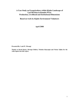 A Case Study on Ecoagriculture Within Kijabe Landscape of Lari Division in Kiambu West: Production, Livelihood and Institutional Dimensions