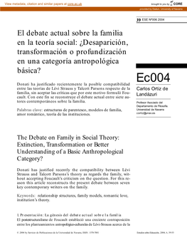 El Debate Actual Sobre La Familia En La Teoría Social