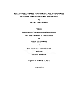 Towards Results-Based Developmental Public Governance in the Cape Town City-Region of South Africa