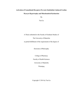 Activation of Cannabinoid Receptors Prevents Endothelin-1-Induced Cardiac Myocyte Hypertrophy and Mitochondrial Dysfunction by Y