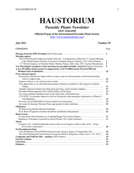 HAUSTORIUM 59 1 HAUSTORIUM Parasitic Plants Newsletter ISSN 1944-6969 Official Organ of the International Parasitic Plant Society ( )