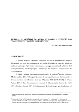 Histórias E Memórias Do Aikido No Brasil: a Invenção Das Tradições Ou a Tradição Das Invenções?