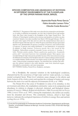 Species Composition and Abundance of Rotifers in Different Environments of the Floodplain of the Upper Parana River, Brazil