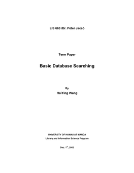 Basic Database Searching