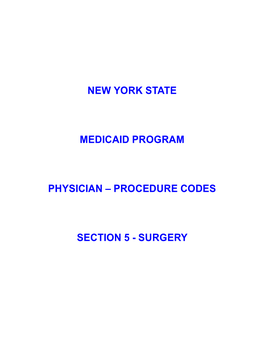 New York State Medicaid Program Physician – Procedure Codes Section 5