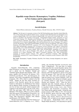 Taxonomic Notes on Type Materials of Social Wasps \(Hymenoptera