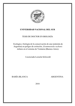 Grammostola Vachoni: Énfasis En El Sistema De Ventania (Buenos Aires)