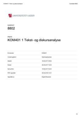 8802 KOM401 1 Tekst- Og Diskursanalyse