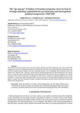 Of Italian Civil Nuclear Programs, Beset by Lack of Strategic Planning, Exploitation for Personal Gain and Unscrupulous Political Conspiracies: 1946-1987