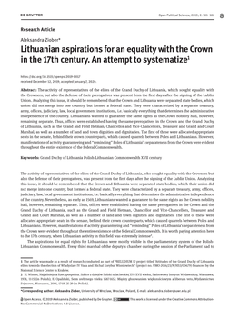 Lithuanian Aspirations for an Equality with the Crown in the 17Th Century