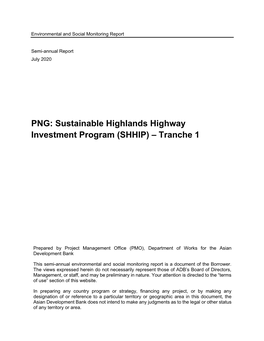 PNG: Sustainable Highlands Highway Investment Program (SHHIP) – Tranche 1