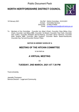 (Public Pack)Agenda Document for Hitchin Committee, 02/03/2021 19:30