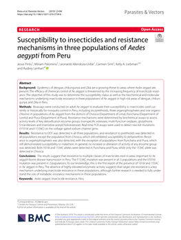 Susceptibility to Insecticides and Resistance Mechanisms in Three