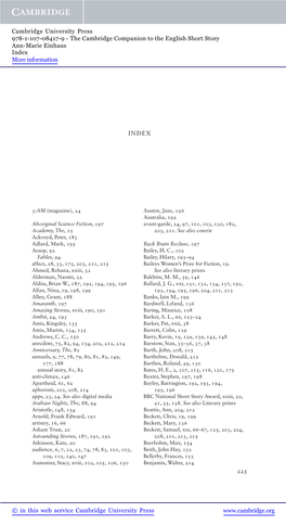 The Cambridge Companion to the English Short Story Ann-Marie Einhaus Index More Information