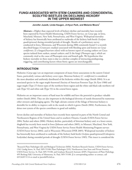 Fungi Associated with Stem Cankers and Coincidental Scolytid Beetles on Declining Hickory in the Upper Midwest
