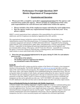 Performance Oversight Questions 2019 District Department of Transportation