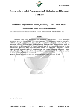 Research Journal of Pharmaceutical, Biological and Chemical Sciences